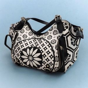 Desigual Black & White Hobo Style Crossbody Tote Bag Purse Orange Pattern Int